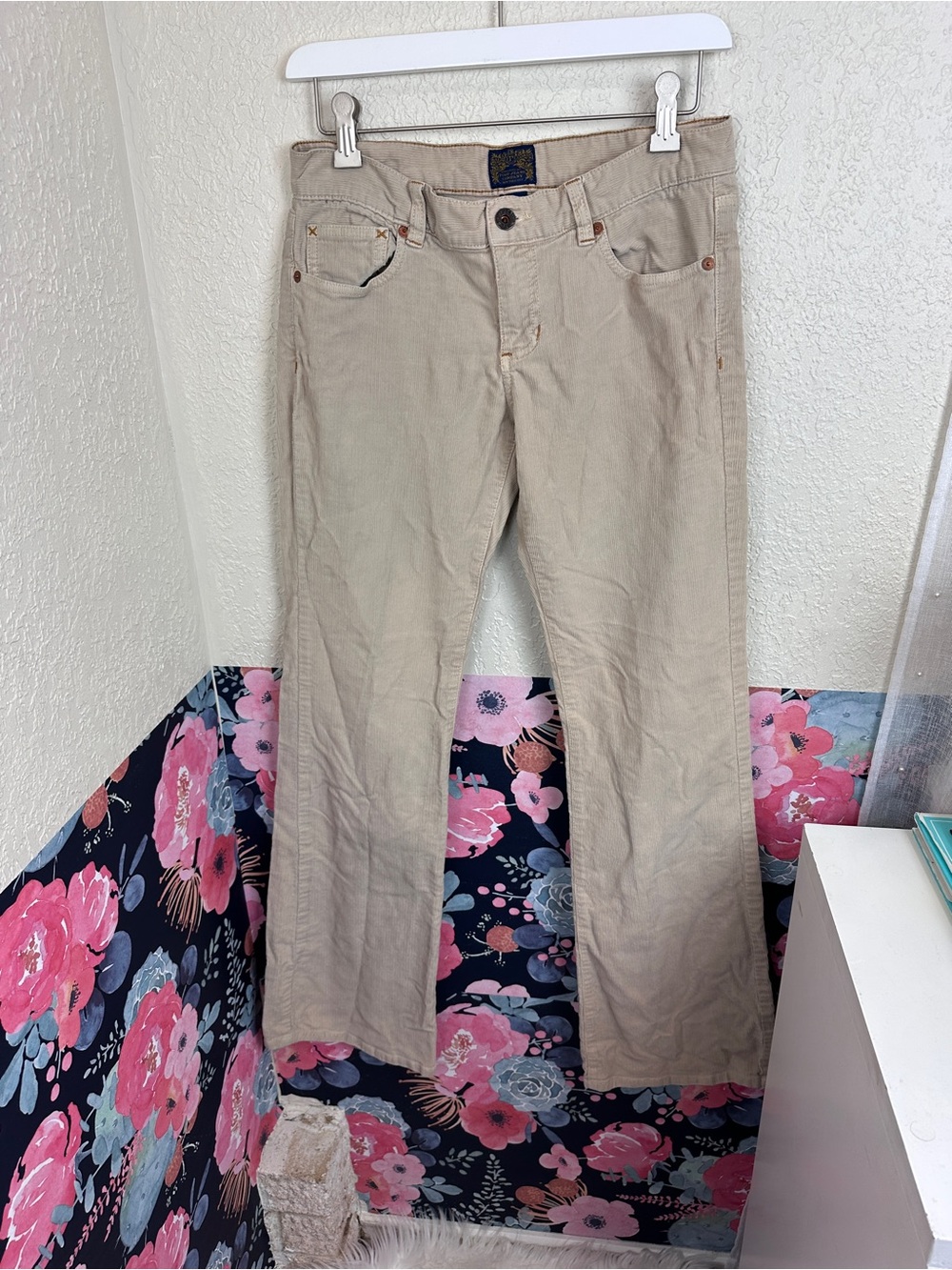 Vintage 90s Polo Jeans Company Cotton Tan Corduroy Flared Pants Size 28